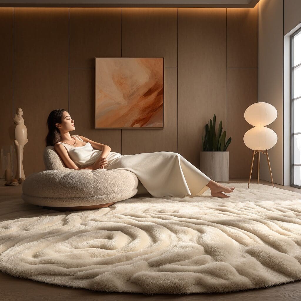 femme sur canapé avec tapis cocooning